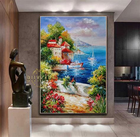 Mediterranean Sea Oil Painting Original Italy Painting Scenery Wall Art