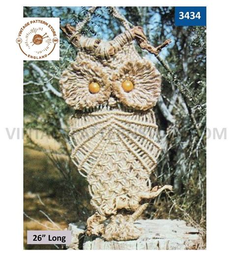 Pdf Macrame Pattern 70s Macrame Owl Pattern 70s Macrame Owl Wall Hanging Pattern Vintage