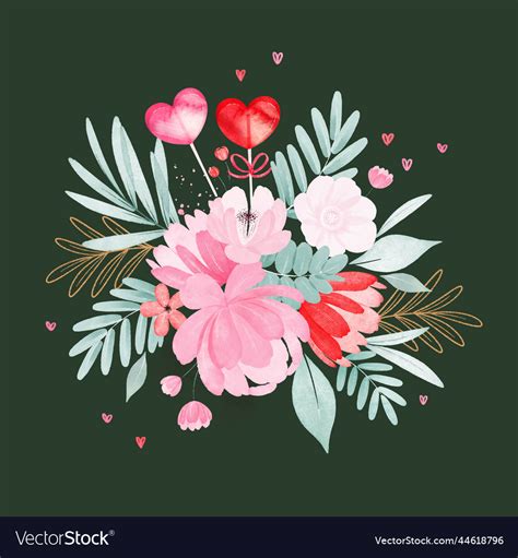 Watercolor valentine day flowers design design Vector Image