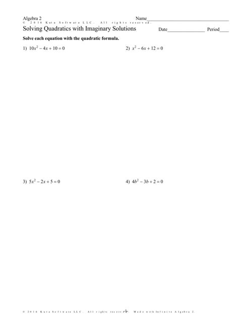 06 Solving Quadratics With Imaginary Solutions Pdf Quadratic