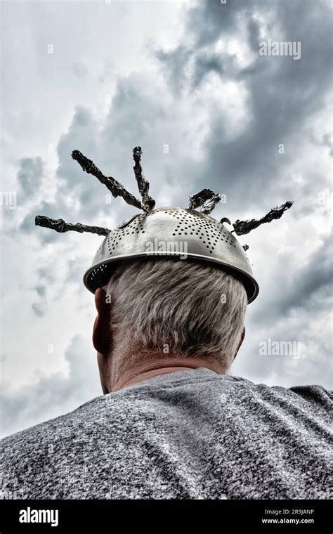 Man Wearing Tinfoil Hat Due To The Superstition Of Extraterrestrial