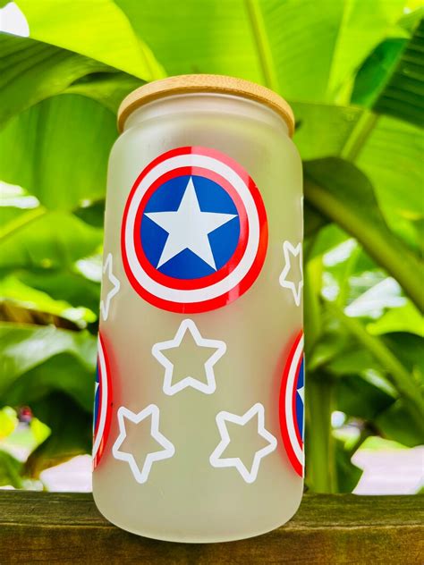 Captain America Glass Can Marvel Inspired Cup Captain Etsy