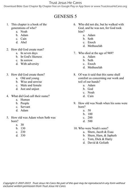 Trust - Genesis Chapter 5- Take this quiz and find free quizzes for