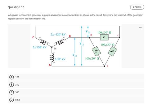 Solved A 3 Phase Y Connected Generator Supplies A Balanced