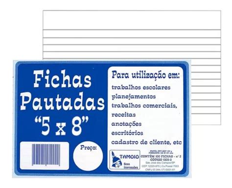 Ficha Pautada Tamoio 5x8 100 Folhas