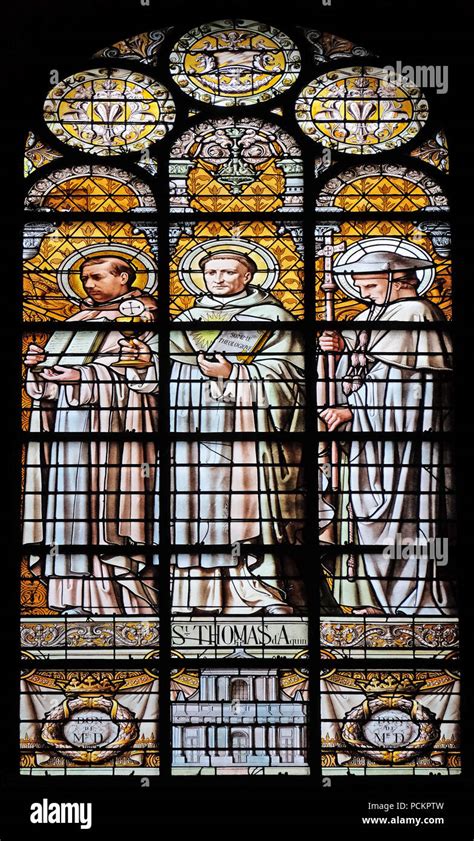 Saint Thomas Aquinas Stained Glass Window In The Saint Augustine Church In Paris France Stock