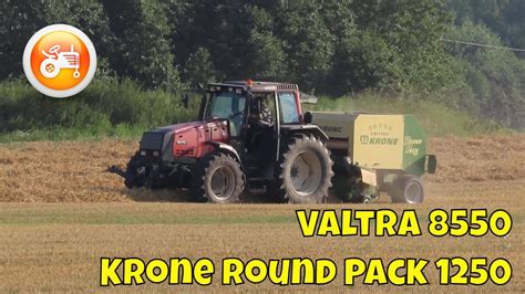 Baling 2023 Valtra 8550 Hitech And Krone Round Pack 1250 Baling Straw Youtube