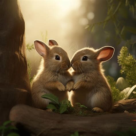 Premium AI Image | two baby rabbits kissing