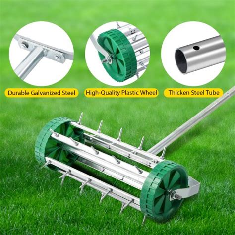 Vevor Rolling Lawn Aerator Push Aerator 18 Spike Aerator Roller Garden Grass Vevor Us