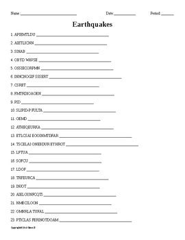 Earthquakes Word Scramble For Earth Science By Everything Science And