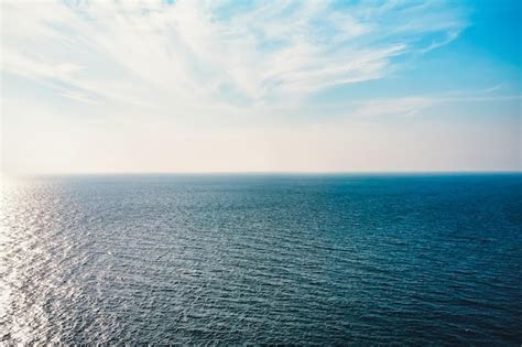 Premium Photo Seascape With Sea Horizon And Almost Clear Deep Blue Sky