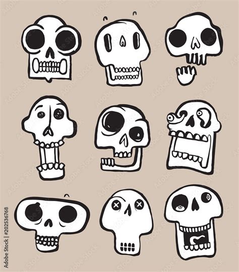 Set of Cute Skull Faces Vector. Halloween Skull. Stock Vector | Adobe Stock