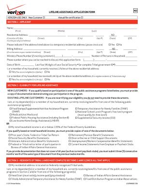 Fillable Online Lifeline Assistance Application Form Verizon