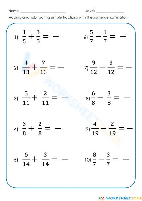 Addition And Subtraction Of Fractions Worksheet Worksheets Library