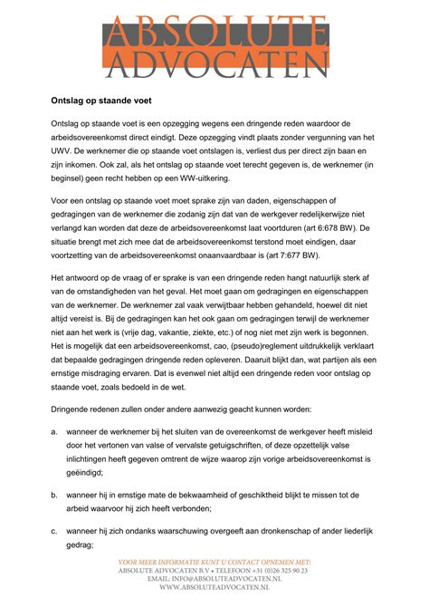 Op Staande Voet Ontslagbrief Voorbeeld Templates Sjablonen Contracten