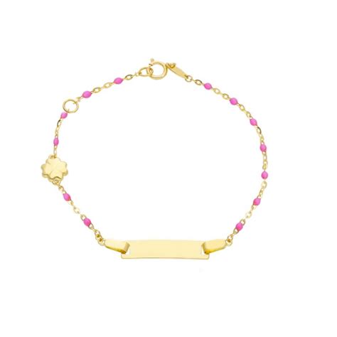 Bracciale Bimbo Bimba Con Piastrina E Quadrifoglio Oro Giallo