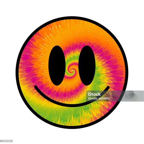 Ilustración De Divertido Tie Dye Psicodélico Surrealista Sonrisa Cara Logotipo De Ilustración De