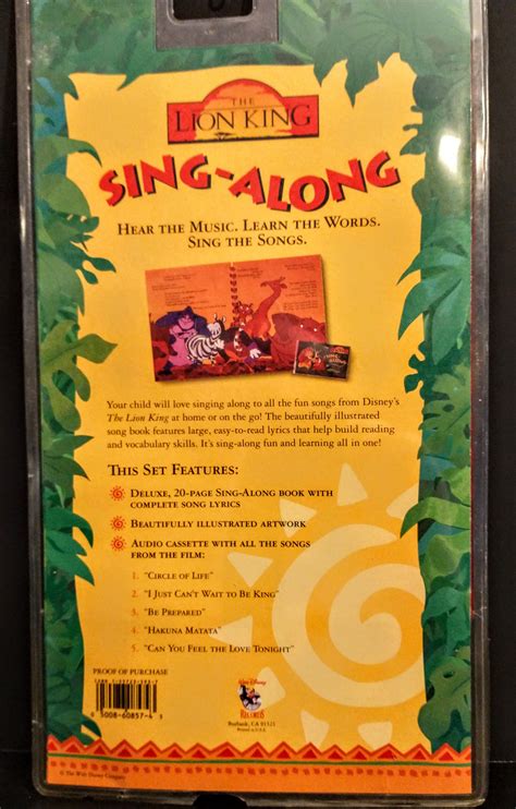 Disney Lion King Cassette Book Intact Package Authentic Vintage 94 The Lion King Sing Along