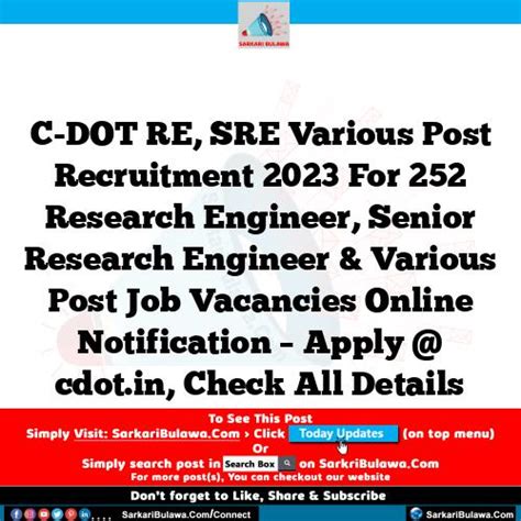 C Dot Re Sre Various Post Recruitment 2023 For 252 Research Engineer