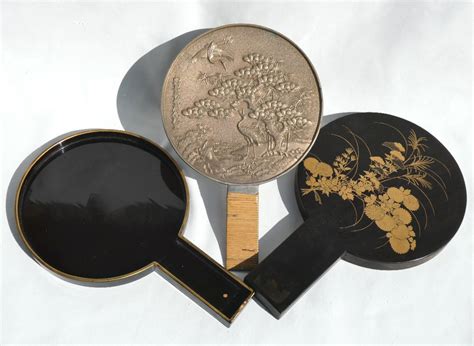 Proantic Hand Mirror In Silver Bronze Japanese Lacquer Meiji Era