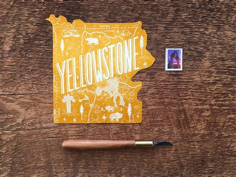 Yellowstone Postcard Yellowstone National Park Die Cut Letterpress