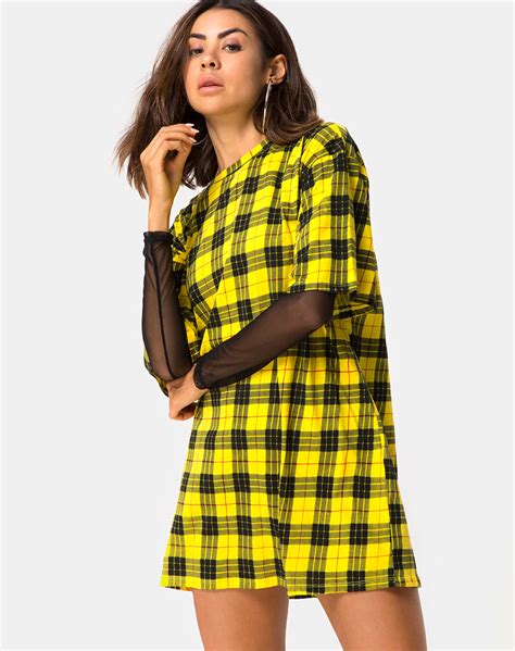 Yellow And Black Printed T Shirt Dress Sunny Kiss