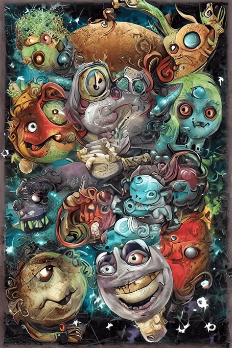 Three Silly Monsters Whimsical Style Digital Airbrushing Parchment