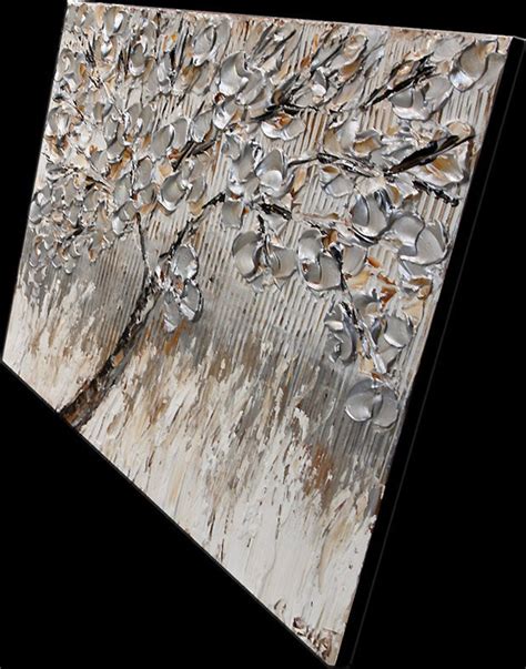 Silver Tree Abstract Painting Textured Silver Blooming Tree Etsy