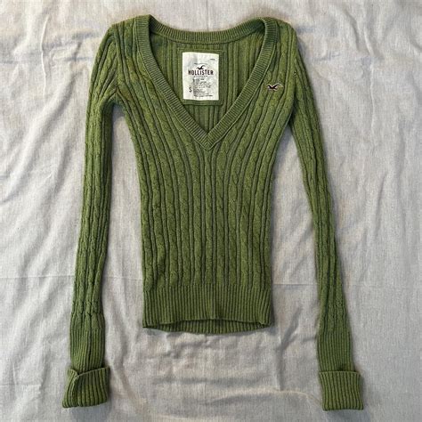 Hollister Green V Neck Knit Sweater Size Small Depop