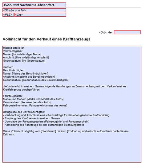 Vollmacht für Autoverkauf Infos und PDF Vorlage Kostenlose Vordrucke