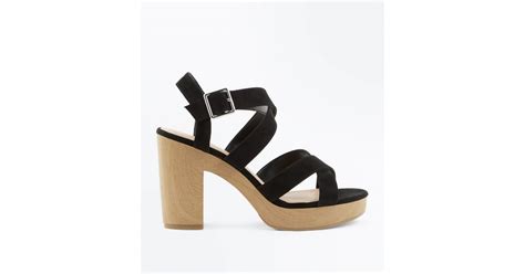 Black Suedette Strappy Wooden Sole Sandals New Look