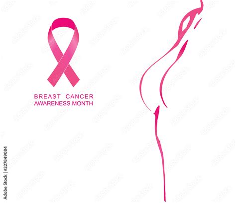 Breast Cancer Awareness Month Female Body Silhouette Vector