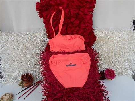 Adidas Stella Mccartney Neon Orange Toga Way Bikini Set Asymmetric Swimwear Authentic Women S