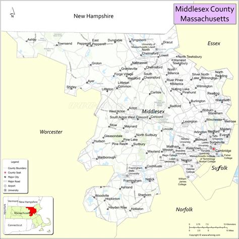 Middlesex County Map Massachusetts Where Is Located Cities