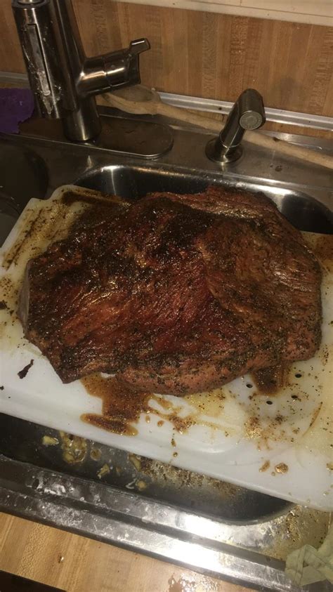 First Brisket Ever Cooked At 250 On The Big Green Egg For About 2 Hours And Let Sit For An Hour