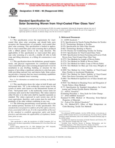 ASTM D4028 96 2002 Standard Specification For Solar Screening Woven