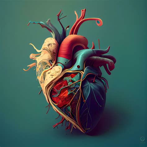 Human Heart Anatomy 3d Illustration Retro Style Vintage Image