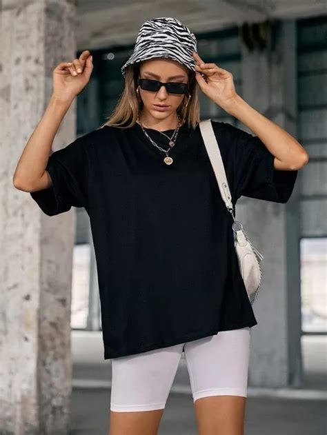 Solid Drop Shoulder Oversized Tee Fashion Clothes Women Trendy