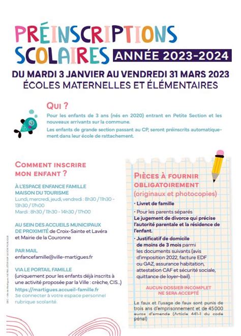 PRÉINSCRIPTIONS SCOLAIRES Écoles maternelles et élémentaires dès le 3