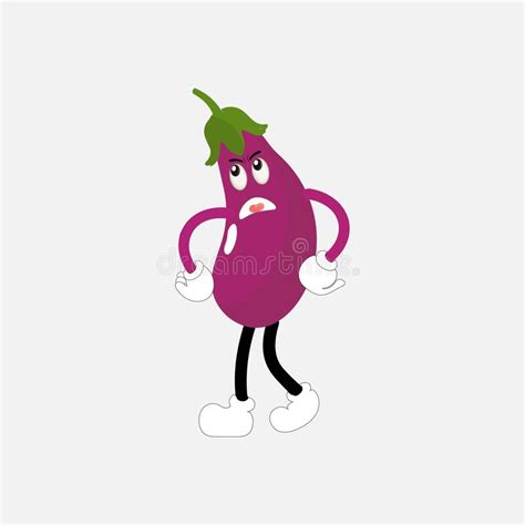 Cute Eggplant Character Vector Illustration Flat Eggplant Cartoon