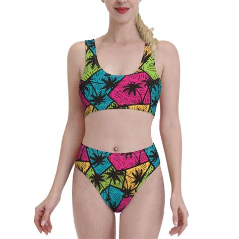 High Waisted Bikini Sets For Women Colorful Hawaiian Style Piece Sporty Bathing Suit Swim