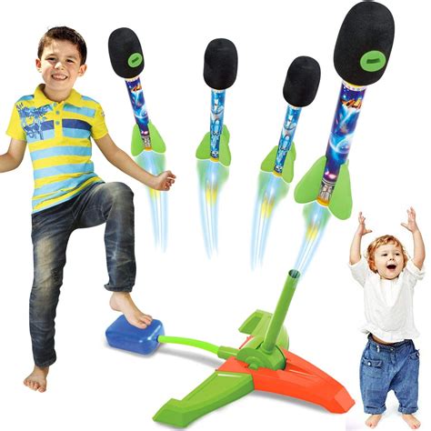 Toy Rocket Launcher for Kids - 4 Colorful Rocket Toy with Whistle ...