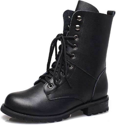 Bottine Chaud Femme Bottes De Combat Fille Bottes Militaires Mi Mollet