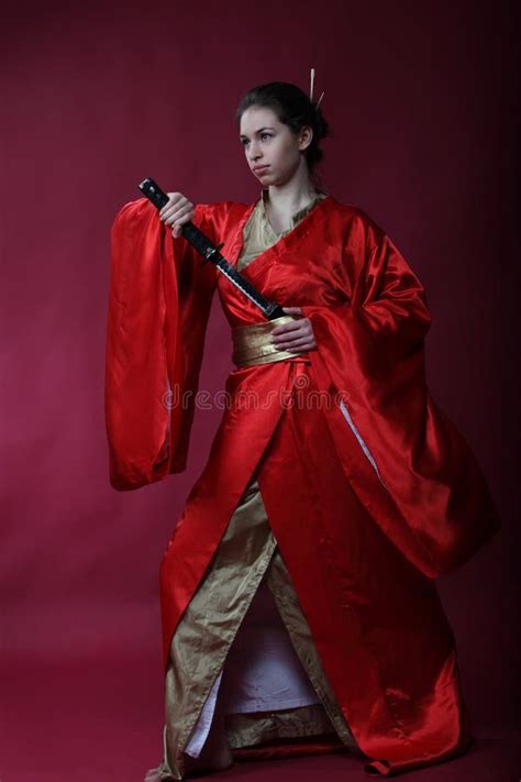 Girl in a Kimono with a Katana Stock Photo - Image of brunette, asian: 13243122