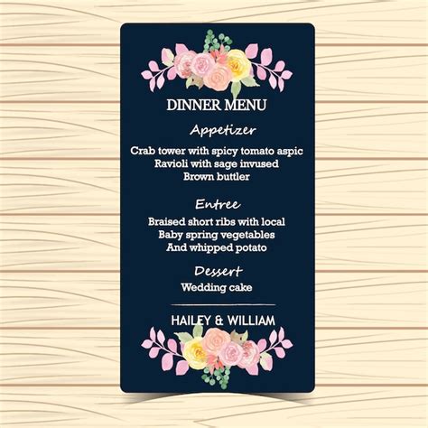 Tarjeta De Menú Floral Boda Vector Premium