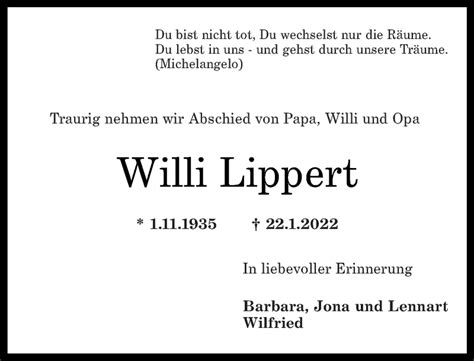 Traueranzeigen Von Willi Lippert Rz Trauer De