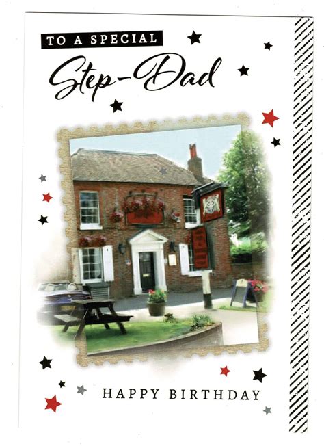 Step Dad Birthday Card ~ Special Step Dad ~ Country Pub Scene ~ Happy