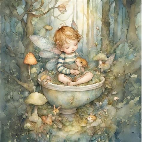 Png Watercolor Cutout Of Baby Toddler Fae Whimsical Illustration