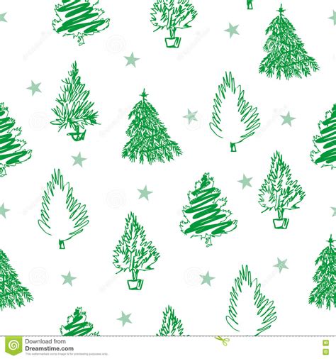 Christmas Seamless Pattern With Hand Draw Green Fir Trees And Stars Stock Vector Illustration