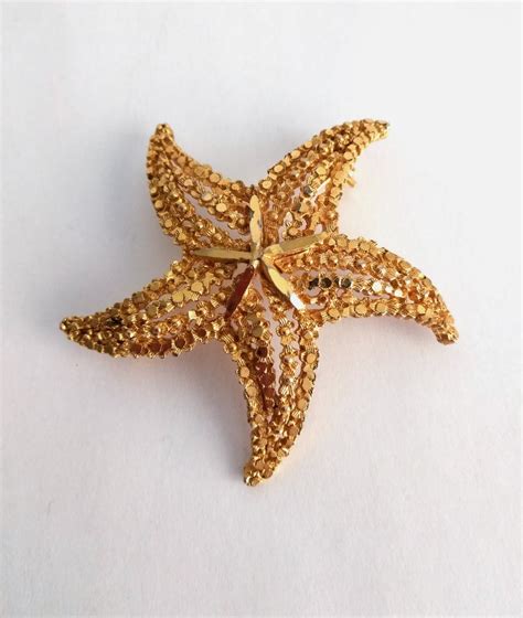 Vintage Bsk Gold Starfish Brooch Gold Cab Starfish Womens Etsy